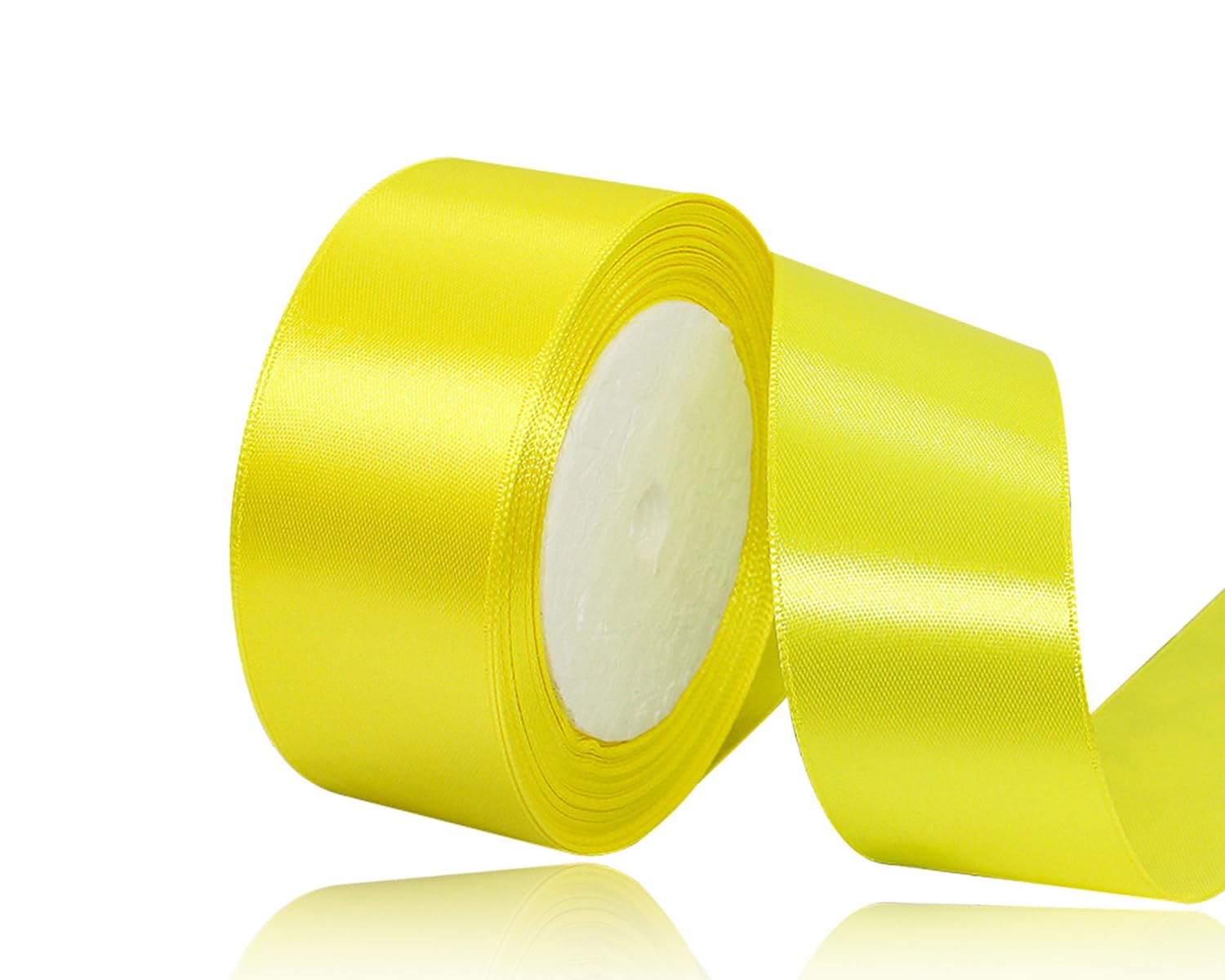 Lemon Yellow Satin Ribbon 40mm, 22 Meters Lemon Yellow Fabric Ribbons for Gift Wrapping, Crafting, Hair Bows, Sewing, Wreaths, Cakes, Wedding Party and Christmas Decoration — image 1