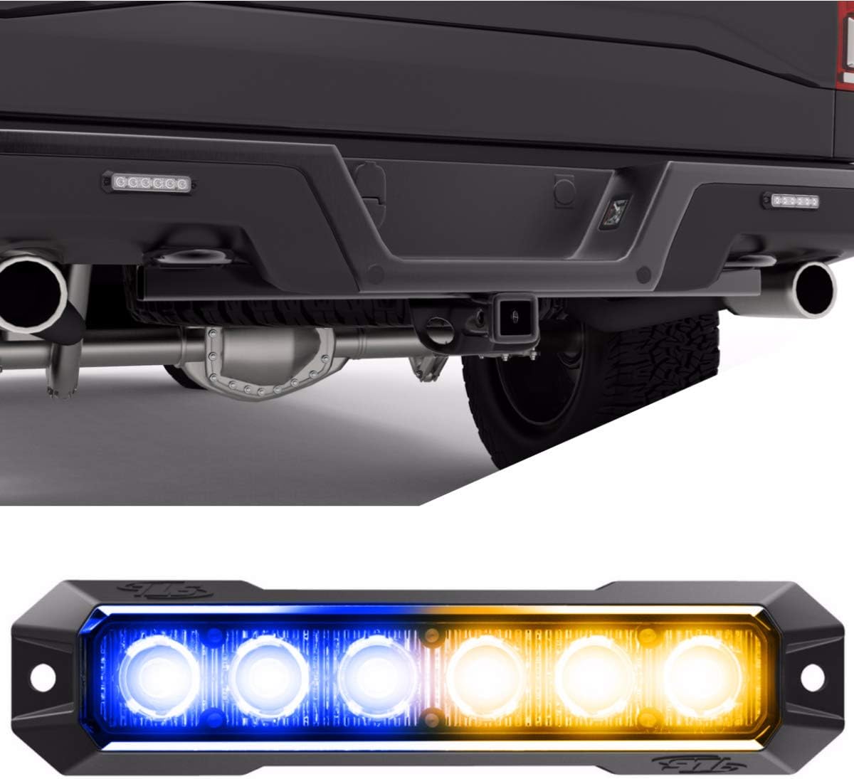 SpeedTech Lights Z-6 TIR 18W LED Strobe Light for Police Cars, Construction Trucks, Service Vehicles, Plows, Emergency Vehicles. Surface Mount Grille Flashing Hazard Beacon Light - Blue/Amber