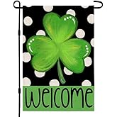 CROWNED BEAUTY St Patricks Day Shamrock Garden Flag 12×18 Inch Double Sided Green Clover Small Burlap Welcome Polka Dots Holiday Yard Flag for Outside