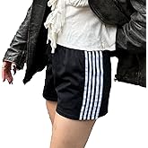 FOMOYUU Women Striped Athletic Shorts Elastic Waist Wide Leg Sweat Shorts Loose Lounge Running Short Pants Workout Joggers