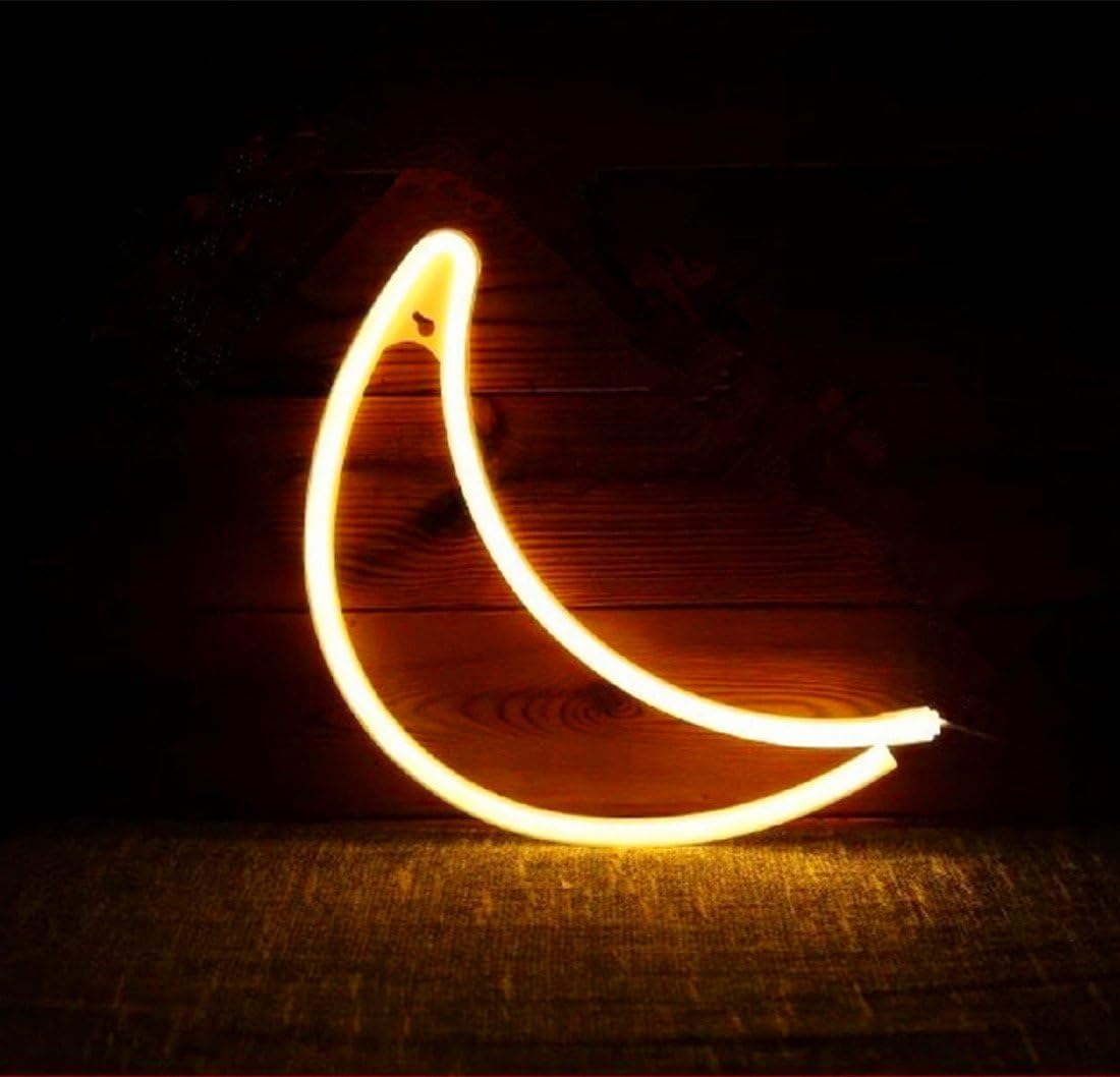 Moon Neon Signs LED Decor Night Light Wall Decor for Christmas Decoration Birthday Party Home LED Decorative Lights Wedding Event Banquet Party Decor, Battery and USB Power(Warm White)