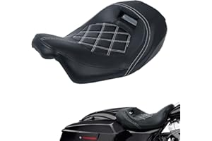 TCT-MOTORPARTS Low-Profile Driver Seat Front Solo Seat Fits for Harley Electra Street Road Glide CVO Road King 2009-2023 White Stitching