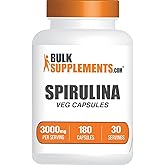 BulkSupplements.com Spirulina Capsules - Green Superfood Supplement, Spirulina Supplement - Vegan, 6 Capsules per Serving, 180 Count (Pack of 1)