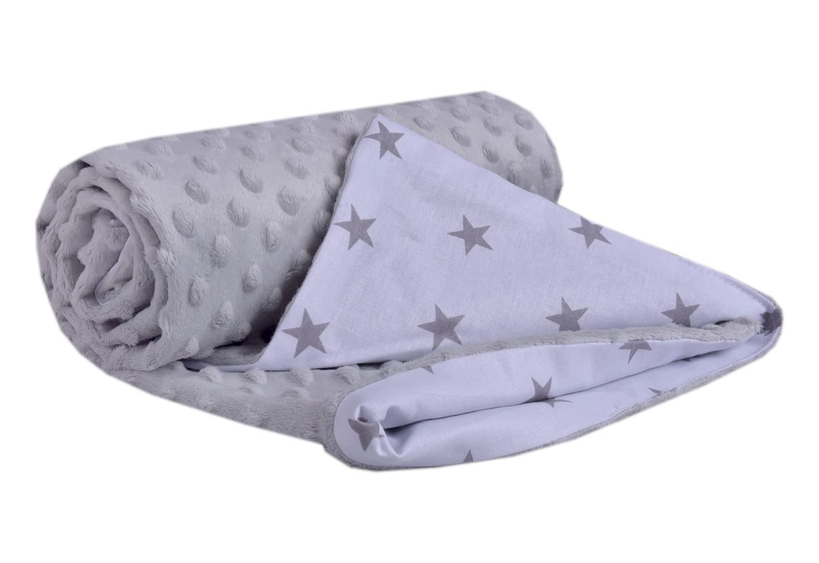 Medi Partners Baby Blanket Newborn Pram Soft 100% Cotton 75x100 Cot Toddler Comfort universal Cuddly Fluffy Crawling Plush bilateral Blankets (grey stars with gray Plush) โ image 1