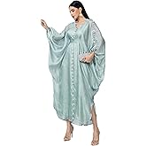 Ami.Todfo Abaya Dress for Women Elegant Mint Green, Double Layer Kaftan with Crystal Beading, V-Neck Muslim Formal Dress with Belt for Wedding and Eid, One-Size