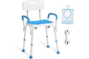 Shower Chair with Arms and Back, Padded Shower Seat for Inside Shower with Grab Bar/Toiletry Bag, Tool-Free Shower Seat for Bathtub, Shower Bath Chair for Elderly/Disabled by SOUHEILO