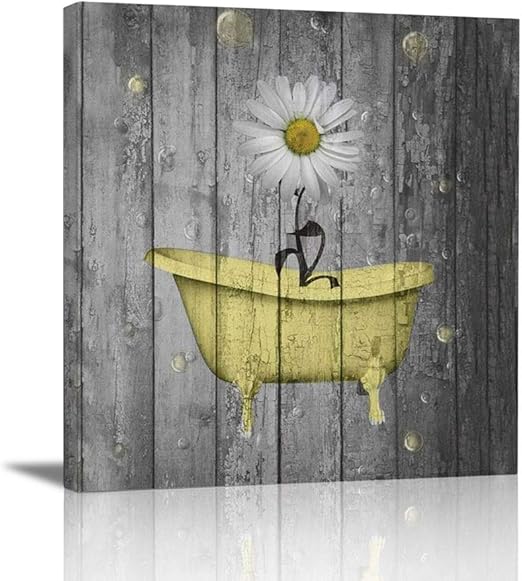 Amazon Com Ale Art Rustic Floral Canvas Wall Art For Home Bathroom Decorations Yellow Gray Daisy Flower Bubbles Modern Giclee Bathroom Pictures Wall Decor Framed Ready To Hang 12 X12 Posters Prints