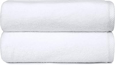 Amazon Basics Bath Towels 100% Cotton Quick Dry 70 x 140 cm White 2-Pack