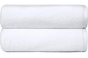 Amazon basics 2 piece Lightweight quick-dry bath towel, 100% cotton, White, 54" x 30"