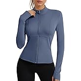 Fisoew Womens Long Sleeve Workout Jackets Zip Up UPF 50+ Lightweight Athletic Hiking Outdoor Shirts Tops