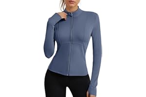 Fisoew Womens Long Sleeve Workout Jackets Zip Up UPF 50+ Lightweight Slim Athletic Running Hiking Gym Shirts Tops