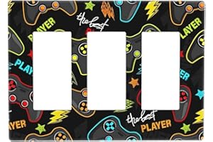 IOFNG Kid Boys Gamer Gaming Game 3 Gang Triple Rocker/Decora Light Switch Wall Plate Cover Decorative Electrical Faceplate Switchplate for Bathroom Living Room Decor