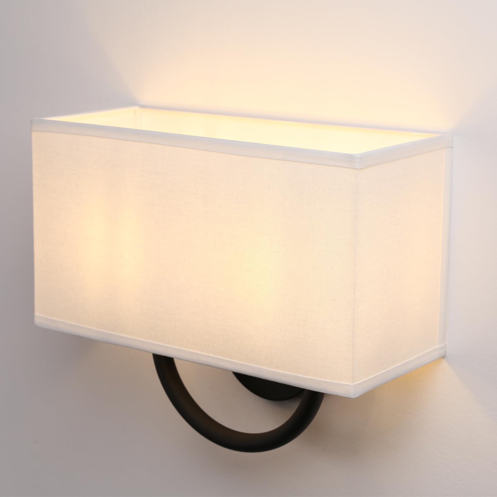 JIMUBEAM Industrial 2-Lights Wall Light Sconce Fixtures with White Textile Shade, Vintage Double Head Wall Mounted Lamp Decor for Bedroom Living Room Vanity Bathroom Corridor