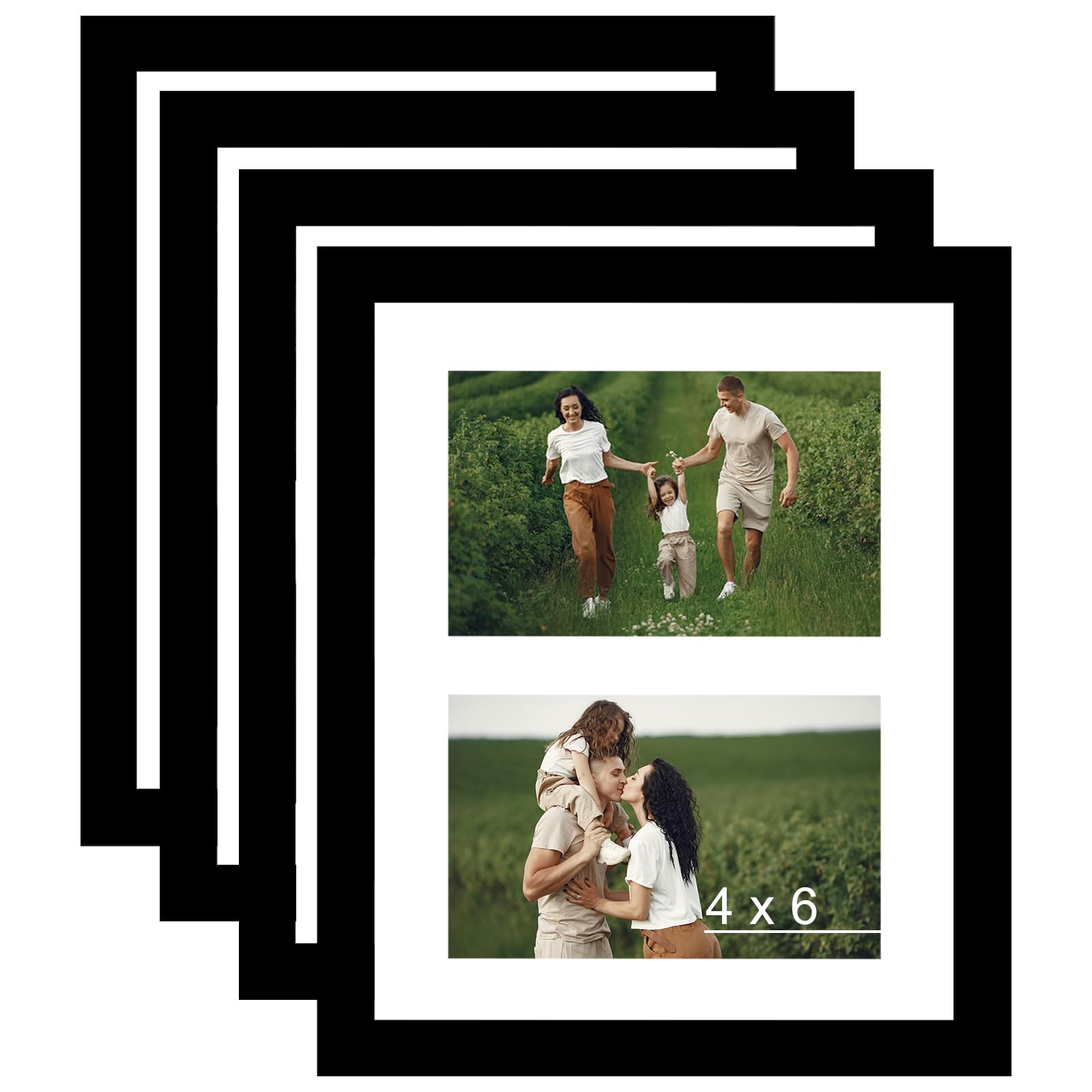 Photo 1 of JCJMY 8x10 Collage Picture Frame with Mat Set of 4, Display 2 4x6 Photos or 8x10 Picture, Two Opening 4x6 Picture Frame Collage for Wall Hanging or Tabletop, 4 x 6 Double Photo Frame, 4 Pack, Black