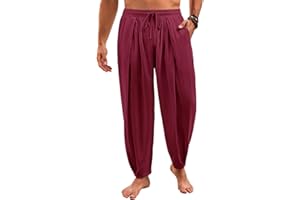 Runcati Mens Casual Harem Pants Drawstring Elastic Waist Cotton Cropped Trousers Yoga Beach Lightweight Pants
