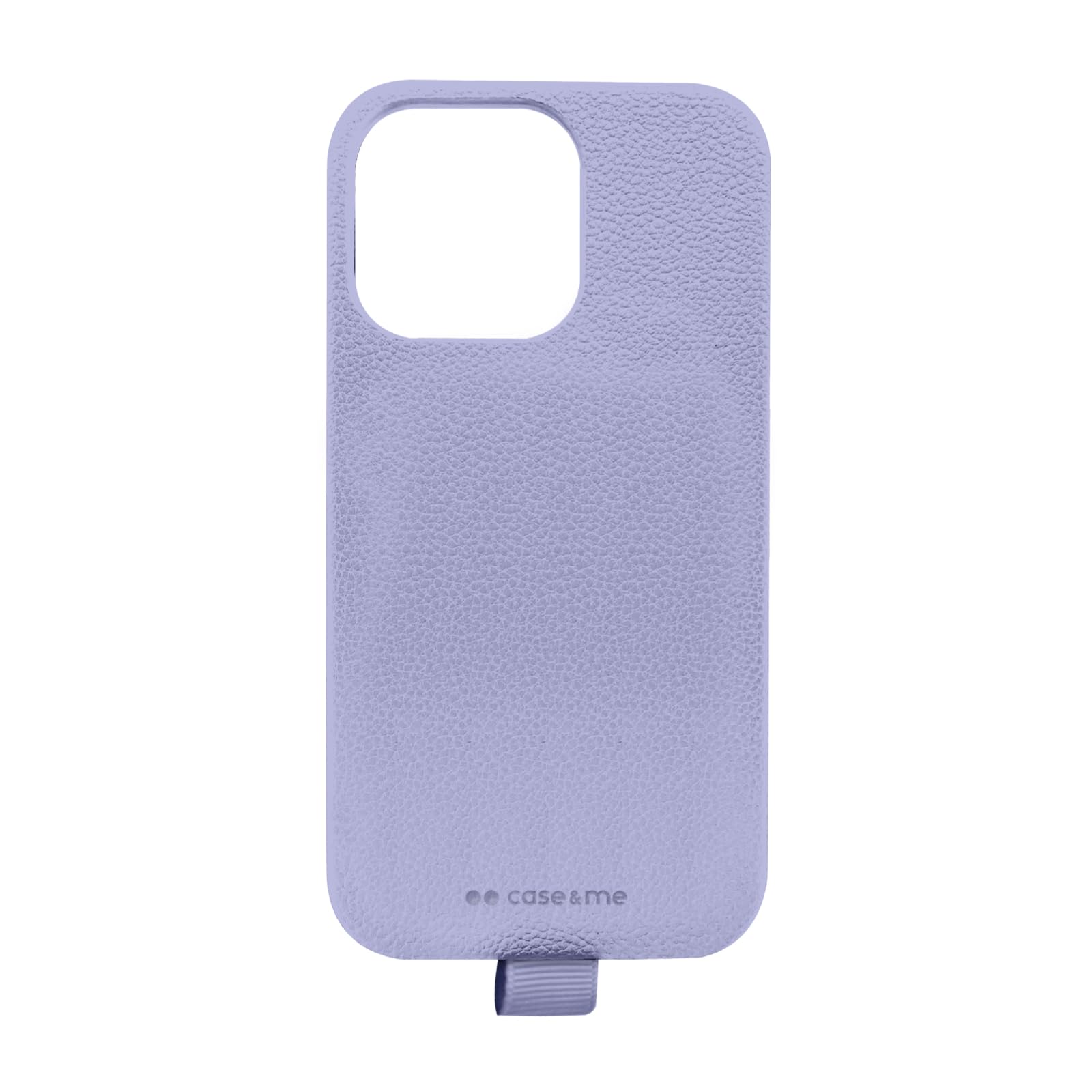 case&me cover effetto pelle per iPhone 14 Pro Max, interni in microfibra, asola per laccetto e portachiavi, lavanda