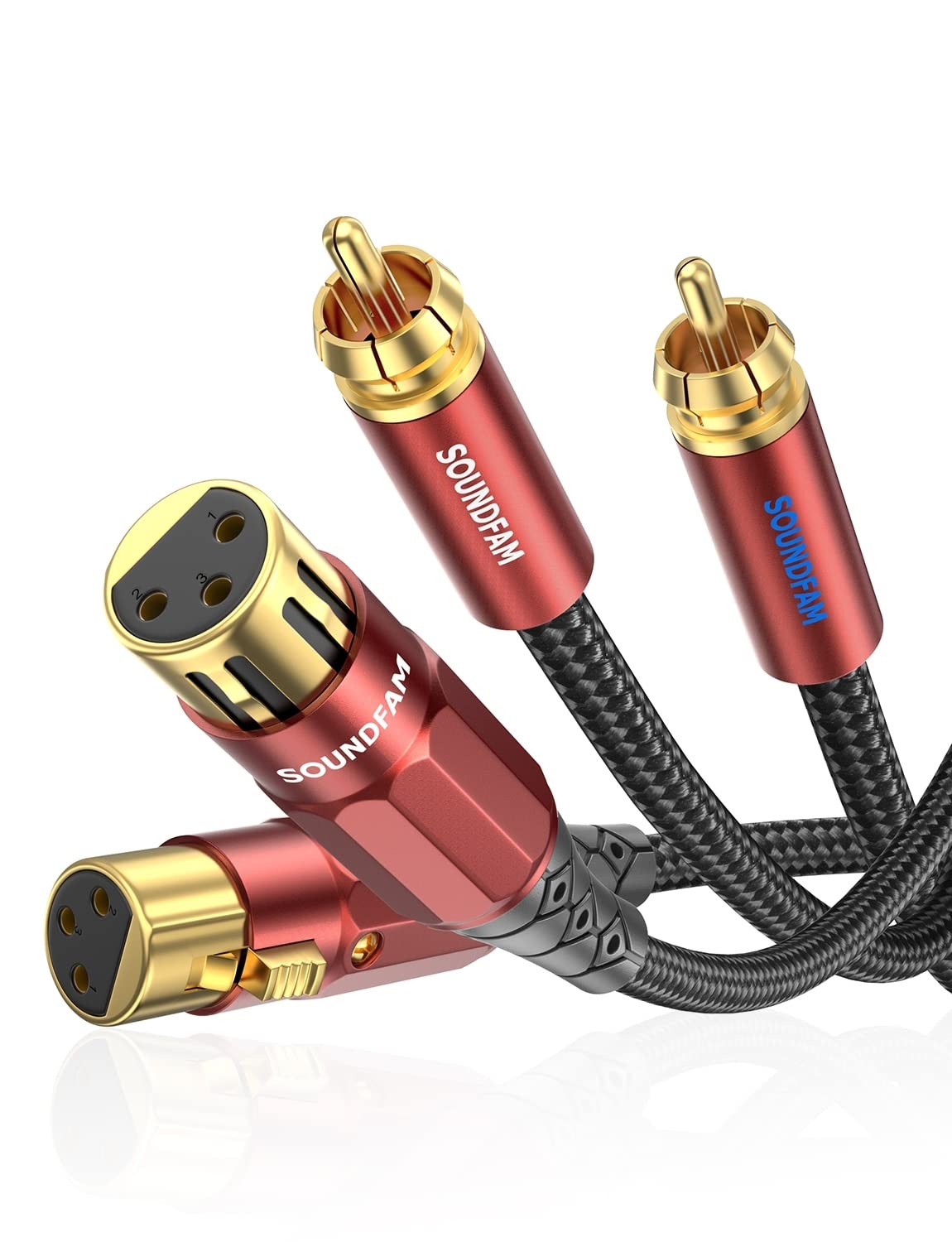 SOUNDFAM Dual XLR to RCA Cable 8 Meter, 2 XLR Female to 2 RCA Male Unbalanced Interconnect Cable with Gold Plated Connectors, Oxygen-Free Copper Center Conductor, Y-Splitter - Red