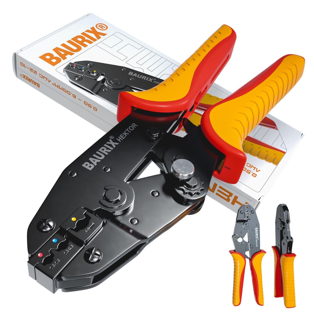 BAURIX Wire Crimping Tool - AWG 22-10 - Ergonomic Handle Wire Crimper for Electrical Connectors - Ideal for Electricians & DIY Enthusiasts - Cable Lug Crimping Tool