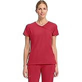 Cherokee Infinity Womens Mock Wrap Scrub Top, 4 Pockets, Rib-Knit Panel, Moisture-Wicking 360° Stretch - 2625A