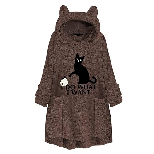Cat Ear Hoodie,Women's I Do What I Want Cat Fleece Sweatshirt
