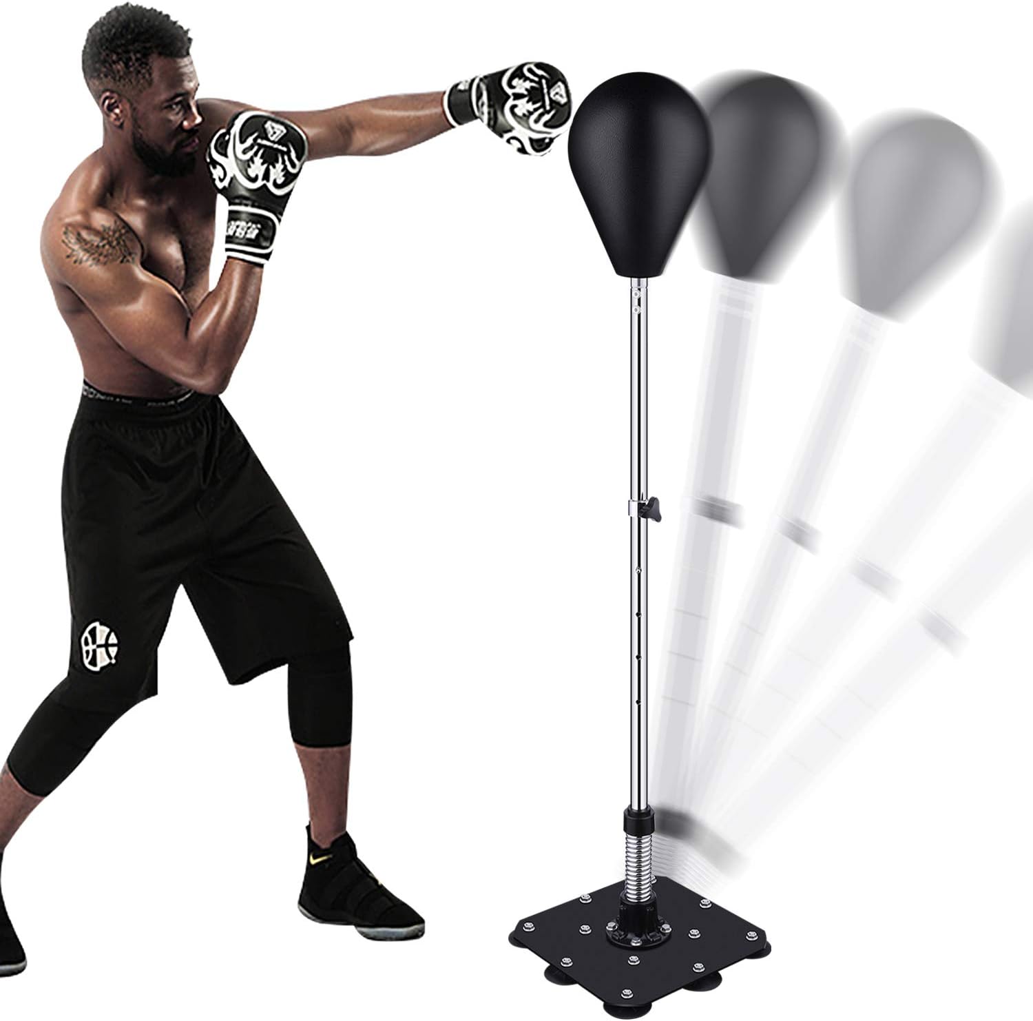 langomke Freestanding Punching Bag Reflex Standing Boxing Bag, Adjustable Cobra Boxing Bag Punching Ball Bag with Stand for Adults & Teenagers & Kids (Dark Black)