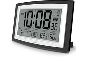 WallarGe Atomic Clock with Indoor Temperature and Humidity, 12.5 Inch Self-Setting Digital Wall Clock or Desk Clock, Battery Operated Digital Clock Large Display for Seniors, Auto DST