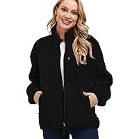 Kisscynest Women's Full Zip Fleece Jacket Stand Collar Fuzzy Fluffy Warm Winter Sherpa Coat