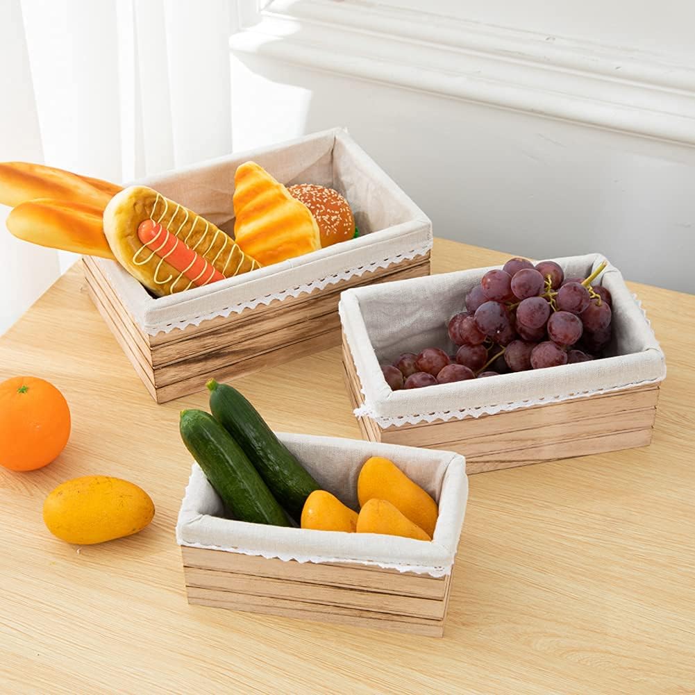 Quan Shuo 3-Piece Set Rustic Decorative Wooden Nesting Storage Box With Washable Linen, White Storage Box For Storage, Organization and Display (White754): Home Improvement