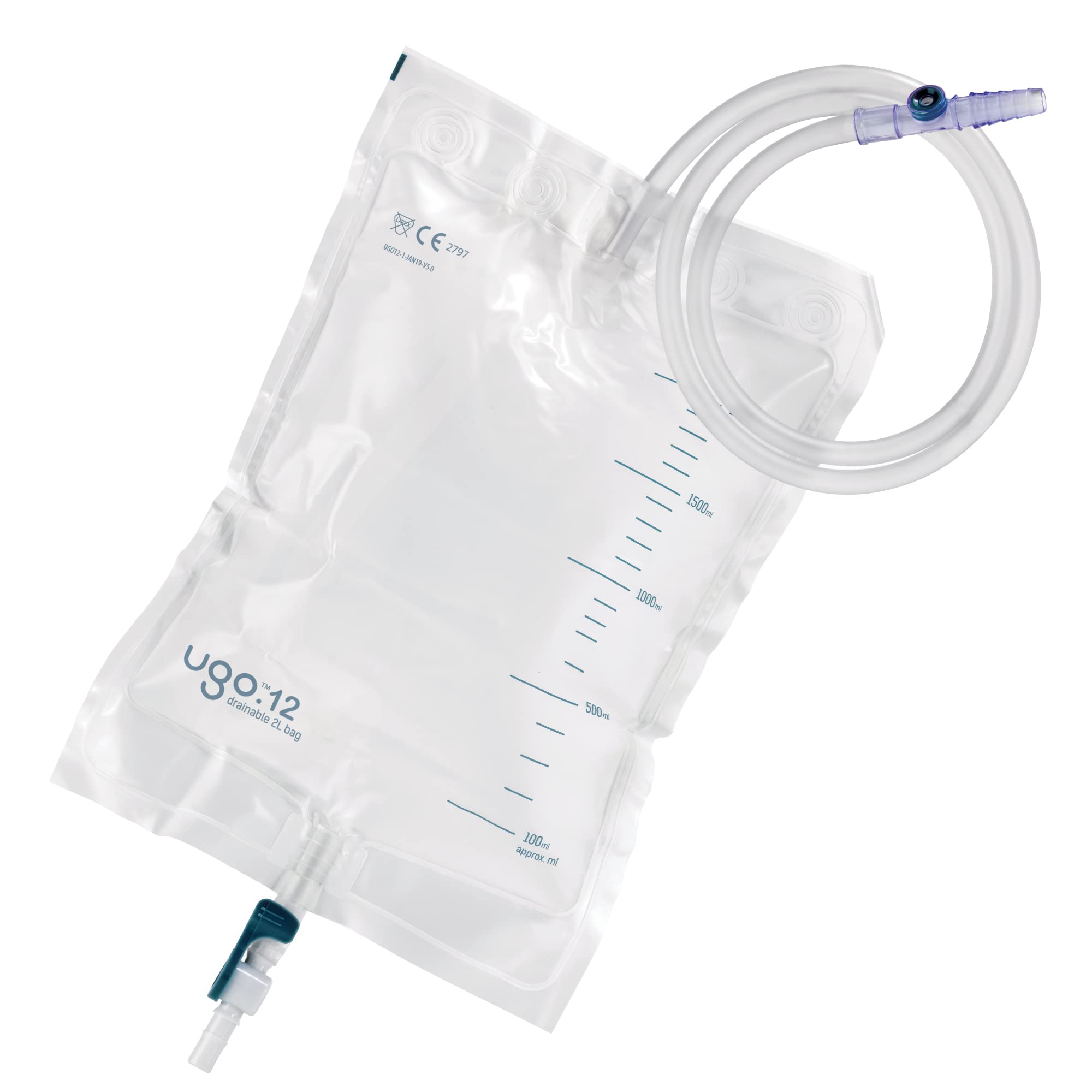 Ugo 2L Night Bags (x10) - Urine Drainage Bags/Urinal Catheter Night Bags, T Tap or Lever Tap with Kink Free Connection (Ugo 12 - Lever Tap (Continuous Drainage), Sterile)