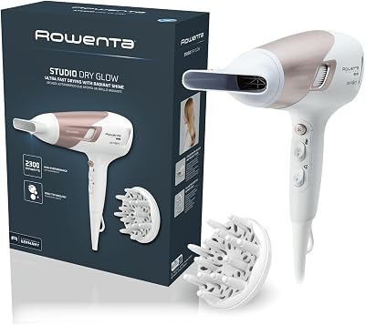 Studio Dry CV5830 Secador de pelo 2300 W, Tecnología Effiwatts, 6 ajustes de velocidad/temperatura, Termocontrol, generador iónico, aire frío, difusor, cable 1.8 m, Blanco