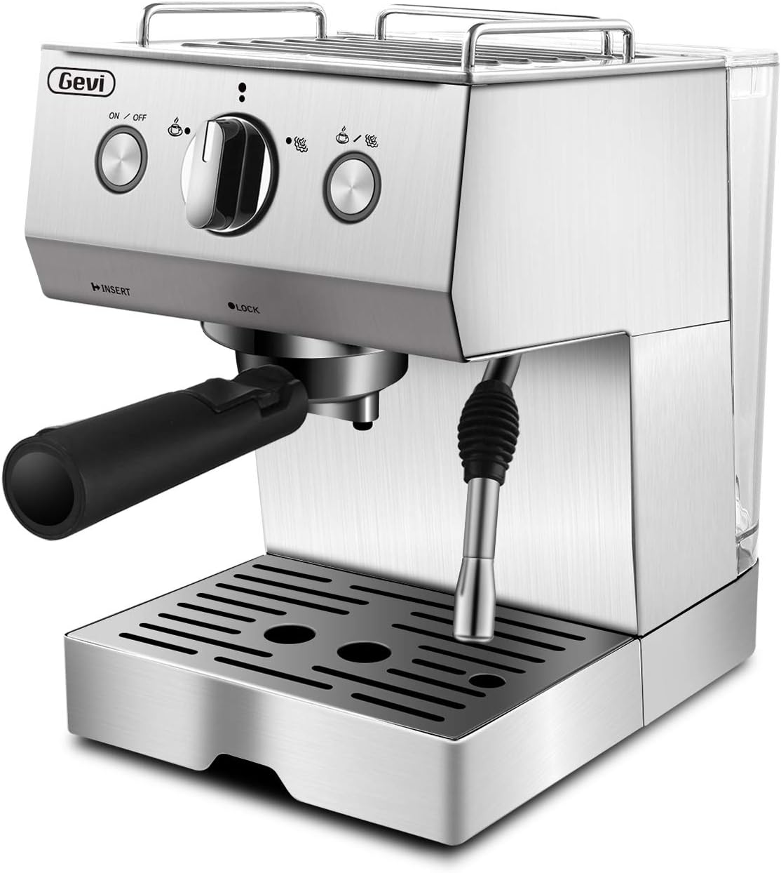 Espresso Coffee Machine,15 Bar Commercial Cappuccino Coffee Maker with Power Milk Frother,Barista Home Brewer for Espresso Latte Moka,1050W. Stainless Steel