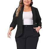 Agnes Orinda Plus Size Blazer for Women 3/4 Ruched Sleeve Open Front Lightweight Work Office Suit Jacket