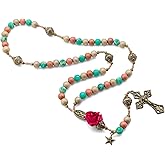 Intercession Wooden Bead Rosary with Guadalupe Medal, Antique Gold Cross