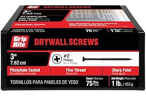 Grip-Rite 3DWS1#8 X 3" Phillips Bugle Head Fine Thread Sharp Point Drywall Screw, 1lb Box