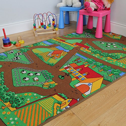 Fun Kid's Country Farm Life Mat Animal and Tractor Area Rug 3'3" x 5'5