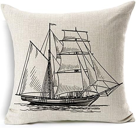 18 X 18 inches boat Cotton Linen Decorative Throw Pillow Cover Cushion Case Cloth Art Toy Pillow Case