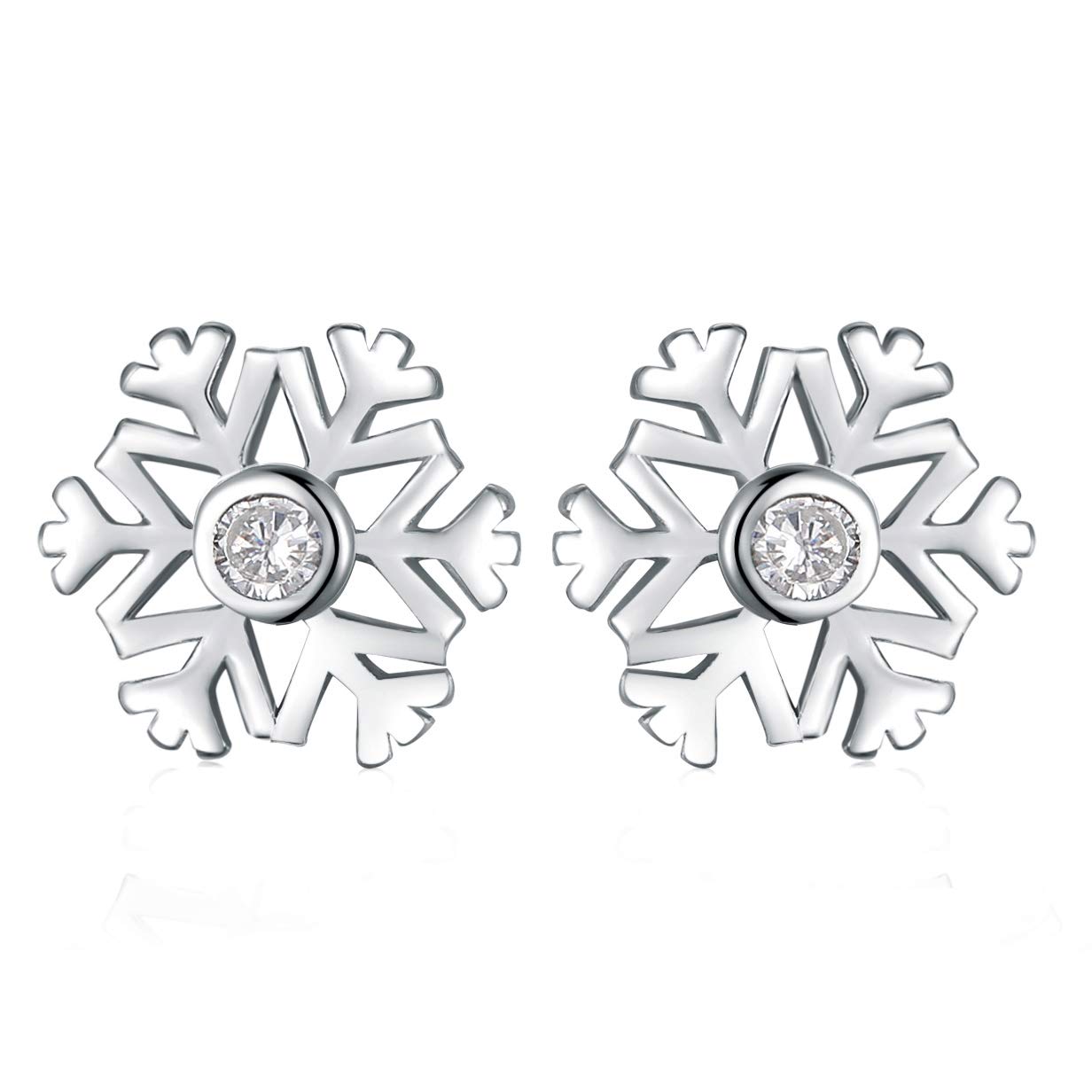 HAISWET 925 Sterling Silver Snowflake White Cubic Zirconia Stud Earrings