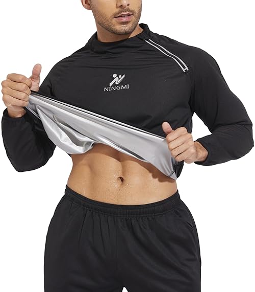 LAZAWG Sauna Suit Men Sweat Shirt Long Sleeve Workout Jackets for Gym Exercise Fitness