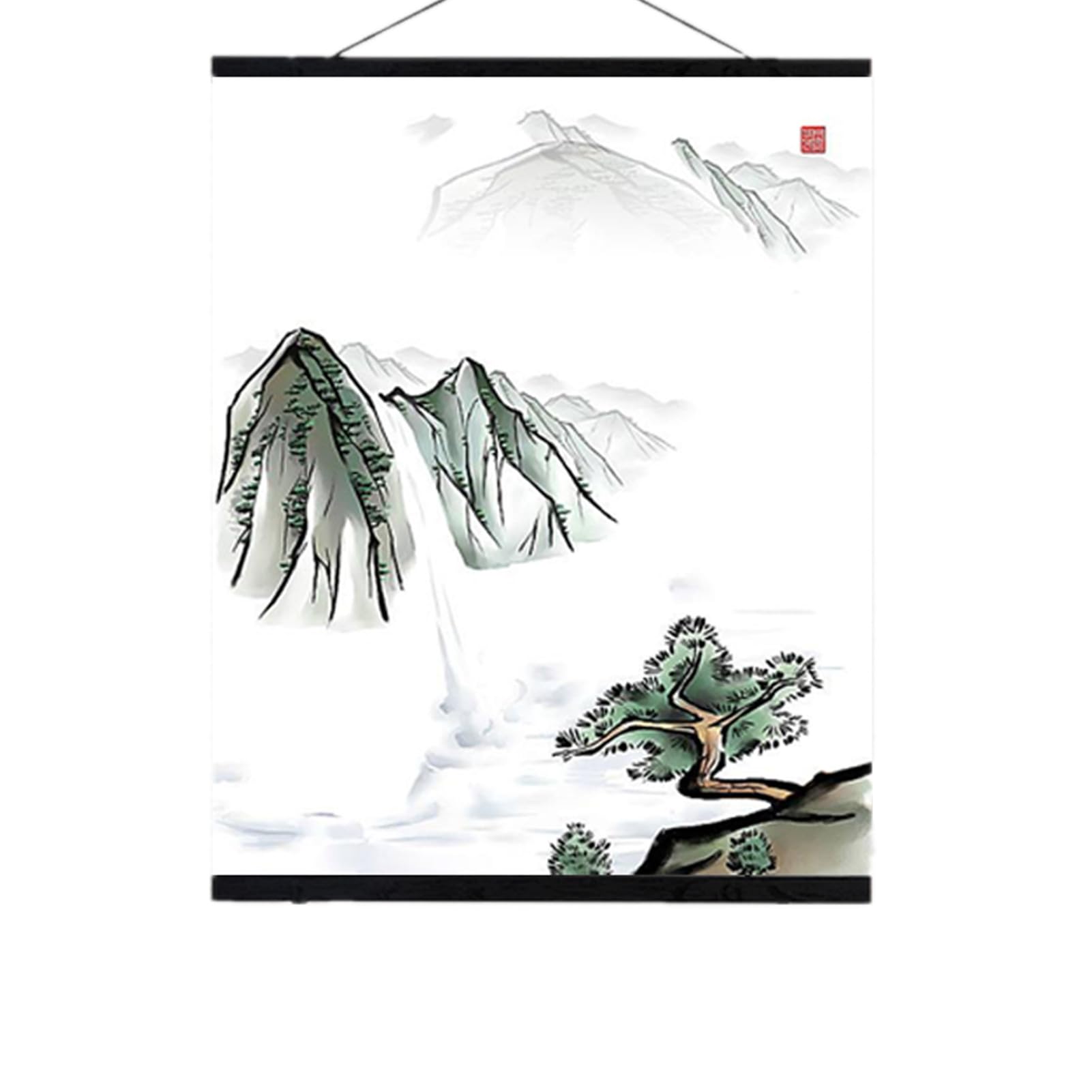 Nikou Magnetic Wooden Picture frames, Wall Hanging Frame Poster Hanger Light Wood Frame Hanger Modern Photo Picture Frame DIY Poster Scroll Prints Artwork Hanger Black with Powerful Magnet(21cm)