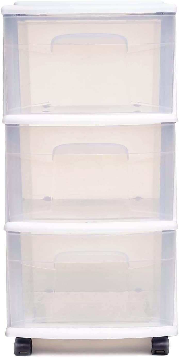 HOMZ 3 Drawer Medium Storage Cart, Set of 1, White: Home & Kitchen