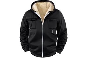 Fleece Hoodie Jacket for Men Full Zip-Up Warm Thicken Winter Coat Sweatshirt Plus Size Solid Mens Sport Outdoor Wear