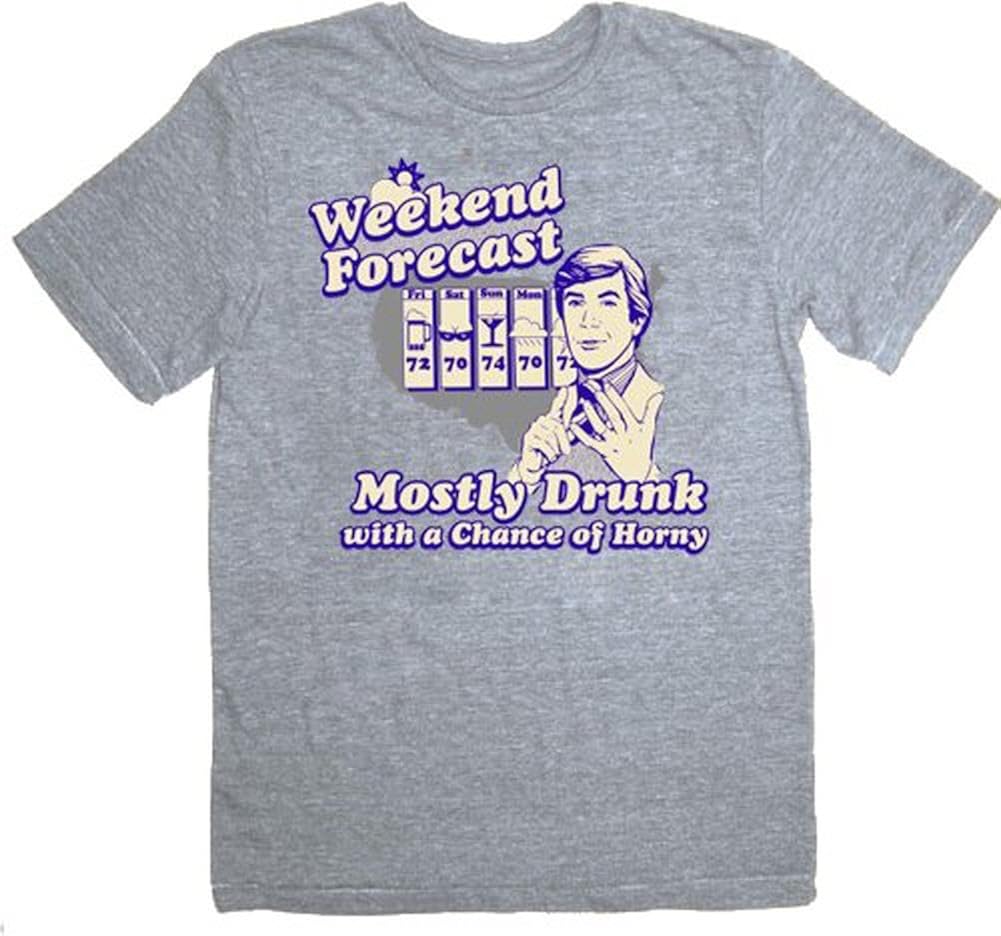 Amazon.com: The Hangover Weekend Forecast Mostly Drunk Chance Horny Heather  Gray T-Shirt Tee: Clothing