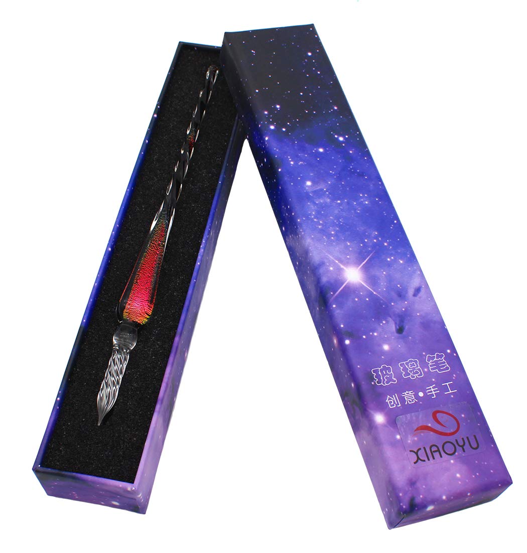Xiaoyu Glass Dip Pen Vintage Handmade Glass Signature Pen Starry Sky Crystal Dip Sign Pen Gift Calligraphy Pen - A