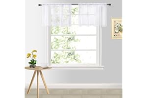 Gxi Solid White Sheer Kitchen Curtain 20 Inch Long Set of 2 Pure Color Blackout Tiers for Bathroom Short Rod Pocket Curtain D