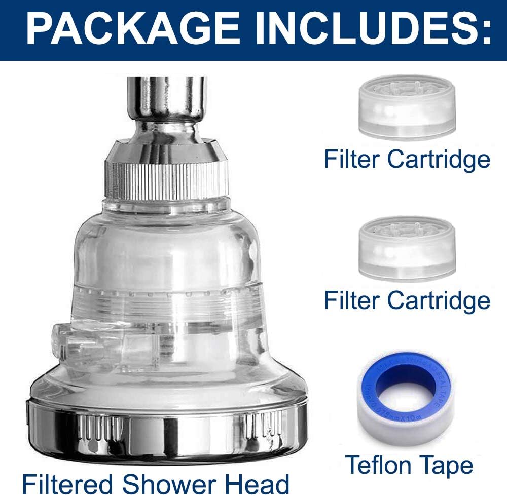 Water Softener Shower Head - Hard Water Filter - Chlorine & Fluoride Filter - Filtered Shower Head - High Pressure Shower Head - 2 Replaceable Filters - Best Shower Filter for Low Water Pressure - - 