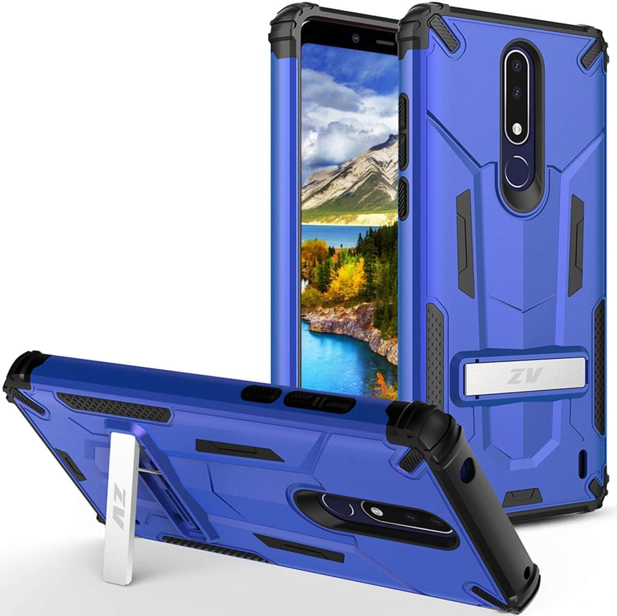 Phonelicious Nokia 3.1 Plus Case with Kickstand Heavy Duty Rugged Slim Durable Hybrid Dual Layer Shockproof Phone Cover Compatible Cricket Nokia 3.1+ (Blue)