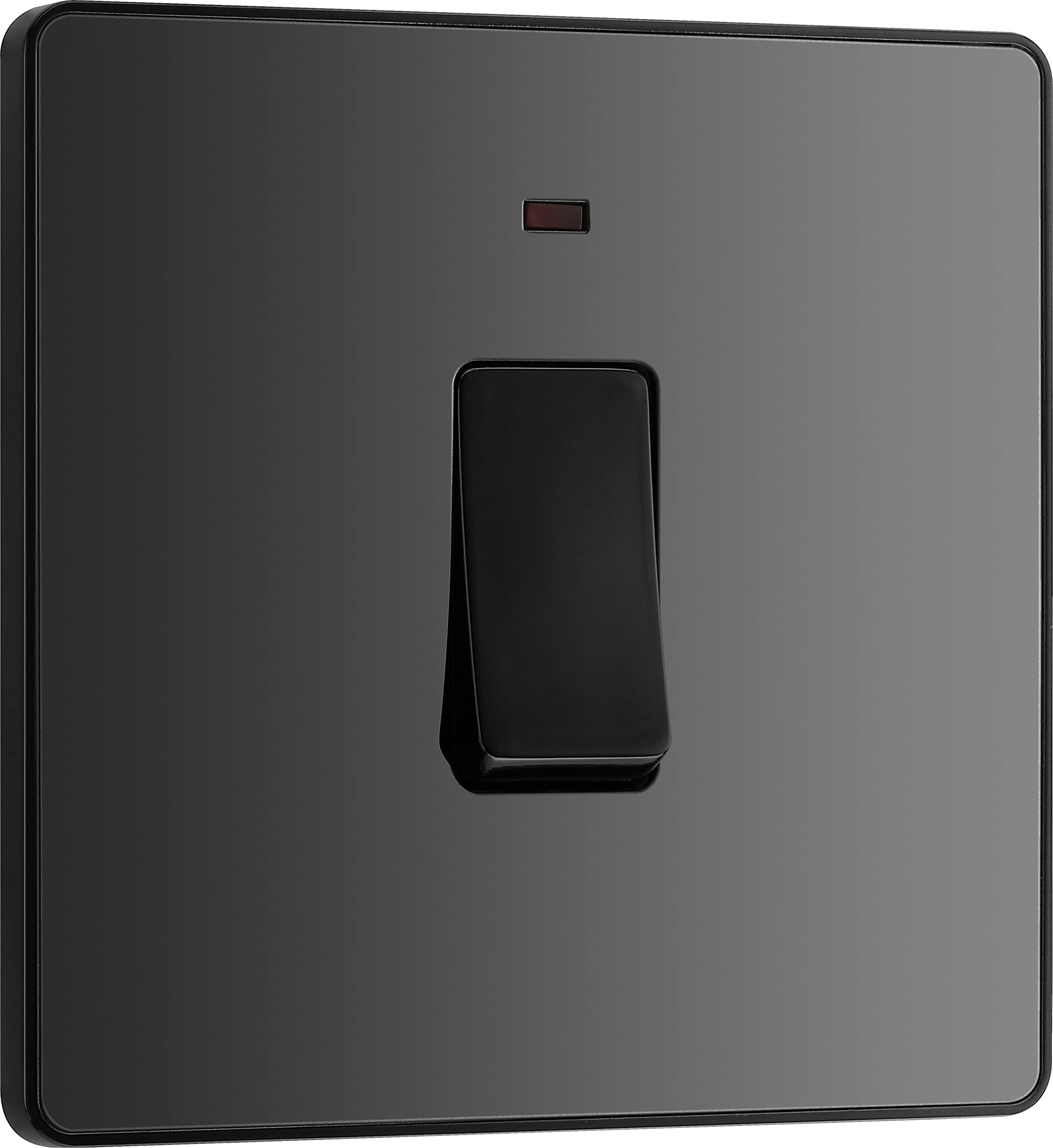 BG Electrical Single Wall Switch with LED Power Indicator, Double Pole, Screwless Front Plate, Round Edges, Evolve, Black Chrome, 20A, PCDBC31B