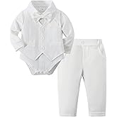 DISAUR Baby Boy Clothes Toddler Boy Outfits 4PCS Gentleman Dress Romper/Vest/Pants/Bow Tie Cotton Suit Sets