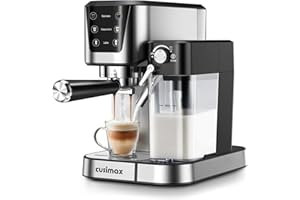 CUSIMAX Espresso and Cappuccino Machine 20 Bar, Latte Machine with Automatic Milk Frother, Espresso Maker in Stainless Steel Design,1350W Coffee Maker with Touchscreen for Home (Stainless steel)