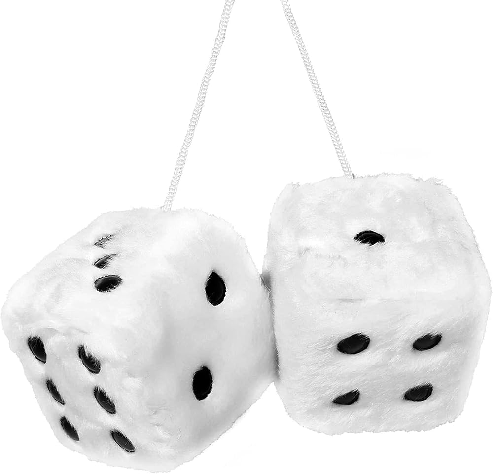 Abnaok Fluffy Dice for Car 2.4 x 2.4 in Black White Retro Square Pendant